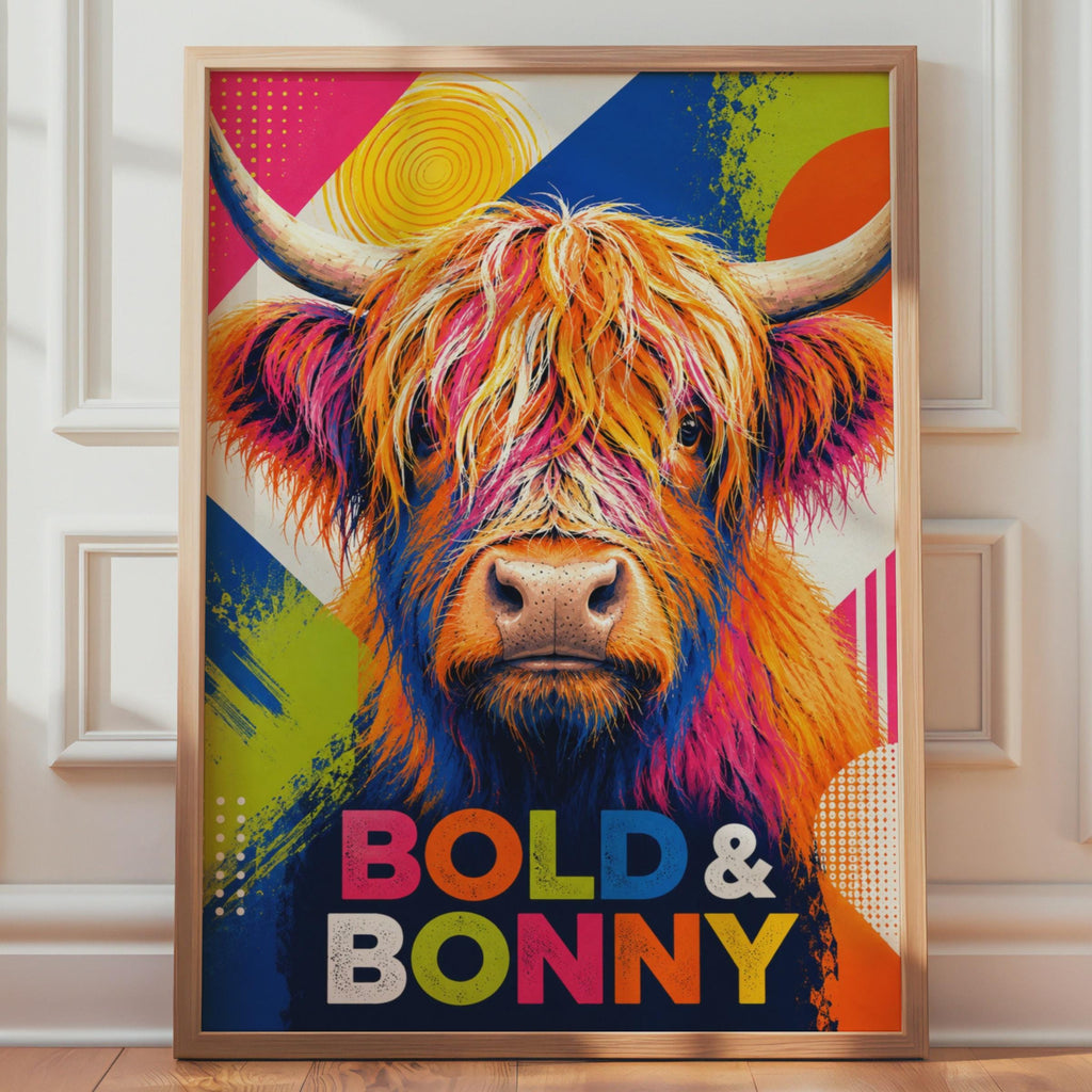 Bold Bonny Highland Cow Pop Art Print, Colorful Scottish Wall Decor