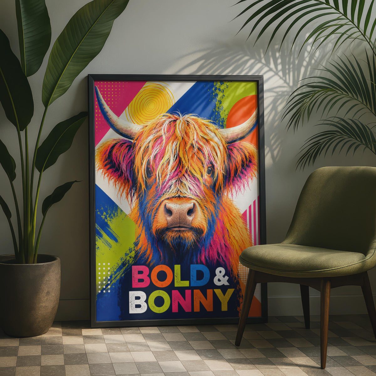 Bold Bonny Highland Cow Pop Art Print, Colorful Scottish Wall Decor