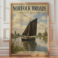 Norfolk Broads Poster, Traditional Sailing Boat Print, Vintage England Wall Art