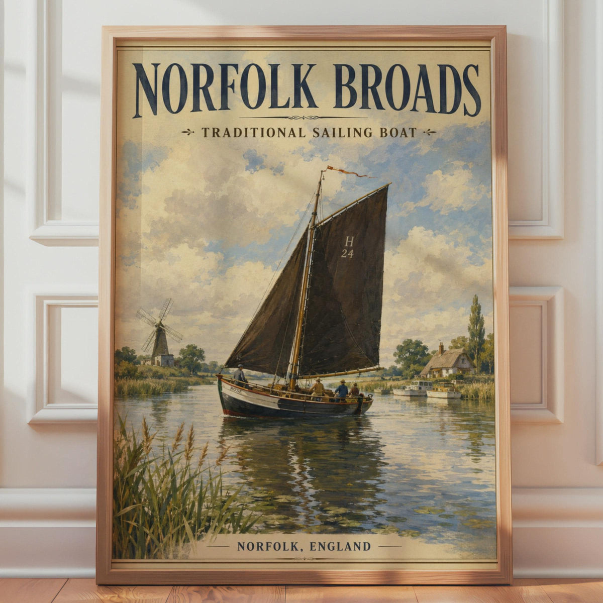 Norfolk Broads Poster, Traditional Sailing Boat Print, Vintage England Wall Art