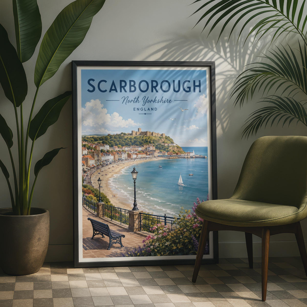 Scarborough Poster, North Yorkshire Travel Print, English Seaside Wall Art