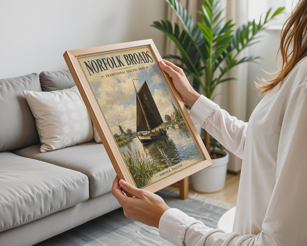 Norfolk Broads Poster, Traditional Sailing Boat Print, Vintage England Wall Art