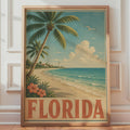 Florida Vintage Beach Poster, Retro Travel Print, Palm Tree Coastal Wall Art Gift