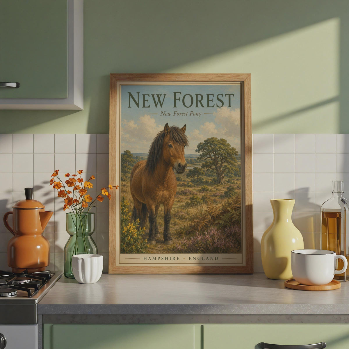 New Forest Pony Poster, Hampshire England Travel Wall Art, Horse Print
