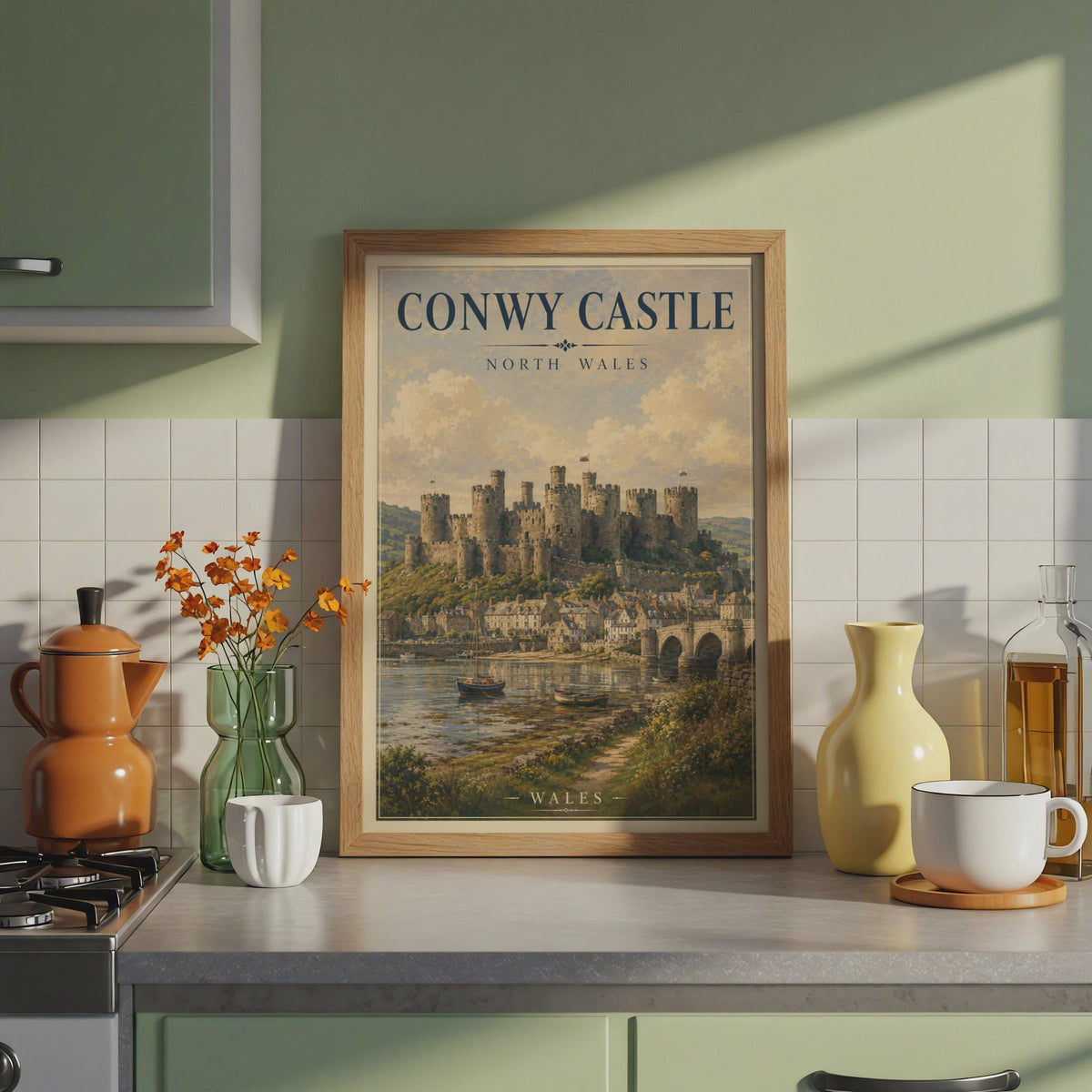 Conwy Castle North Wales Poster, Welsh Castle Wall Art, Vintage Travel Print