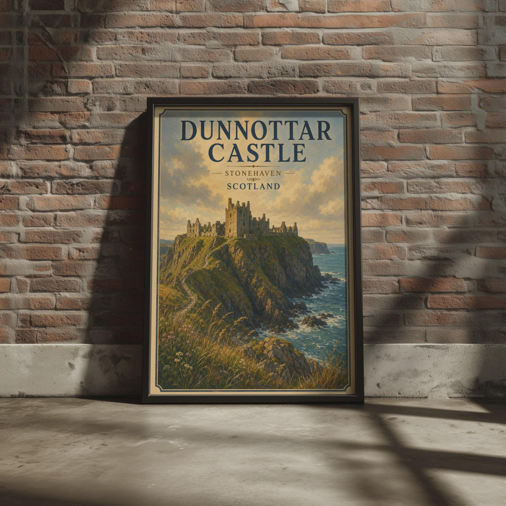Dunnottar Castle Print, Stonehaven Scotland Poster, Scottish Coastal Wall Art, Vintage Travel Style