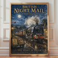 British Night Mail Steam Train Poster, Vintage Railway Wall Art, Heritage Print
