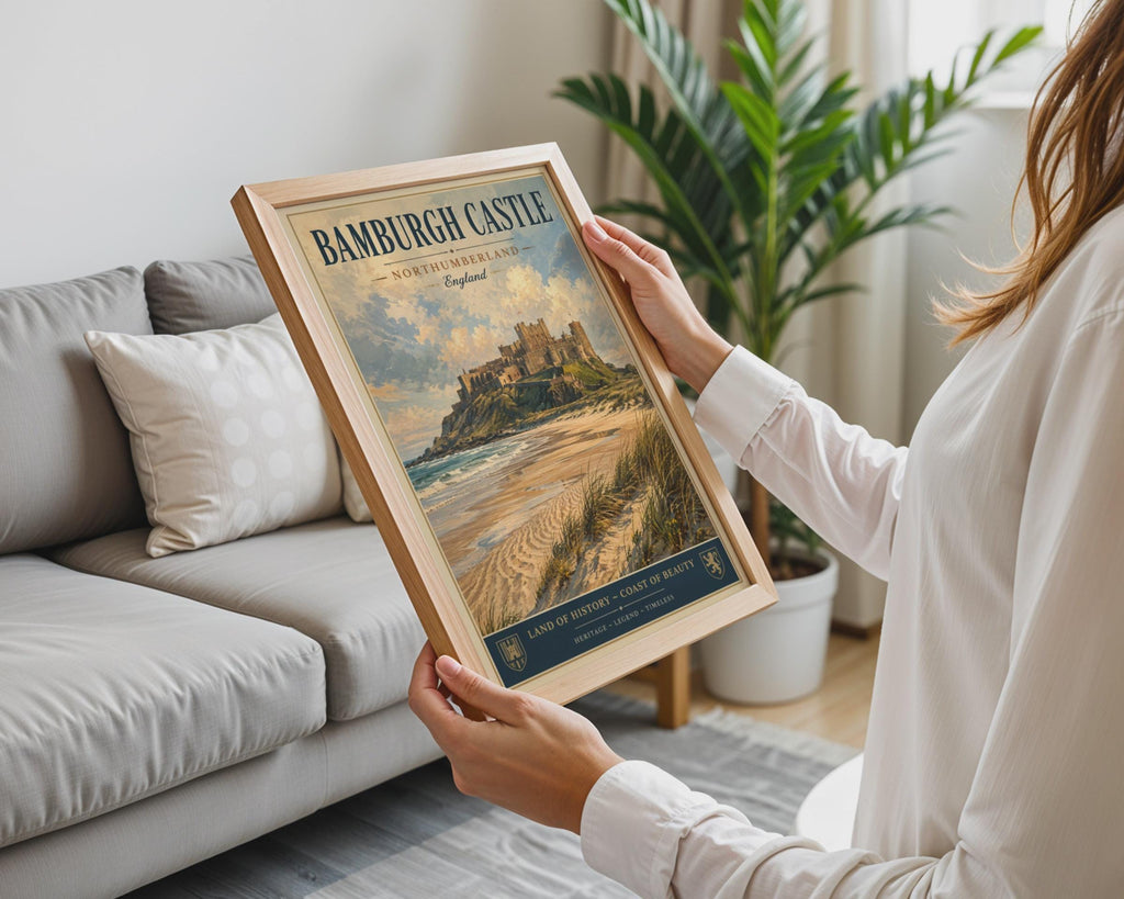 Bamburgh Castle Poster, Northumberland England, Vintage Travel Wall Art Print