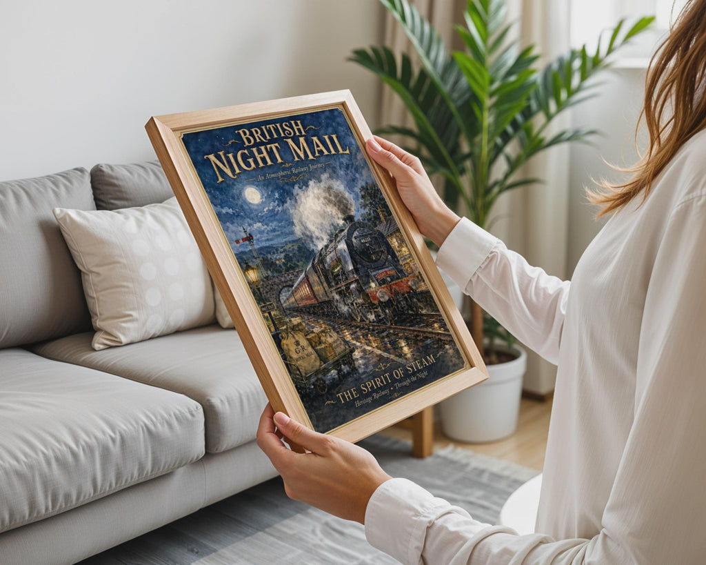 British Night Mail Steam Train Poster, Vintage Railway Wall Art, Heritage Print
