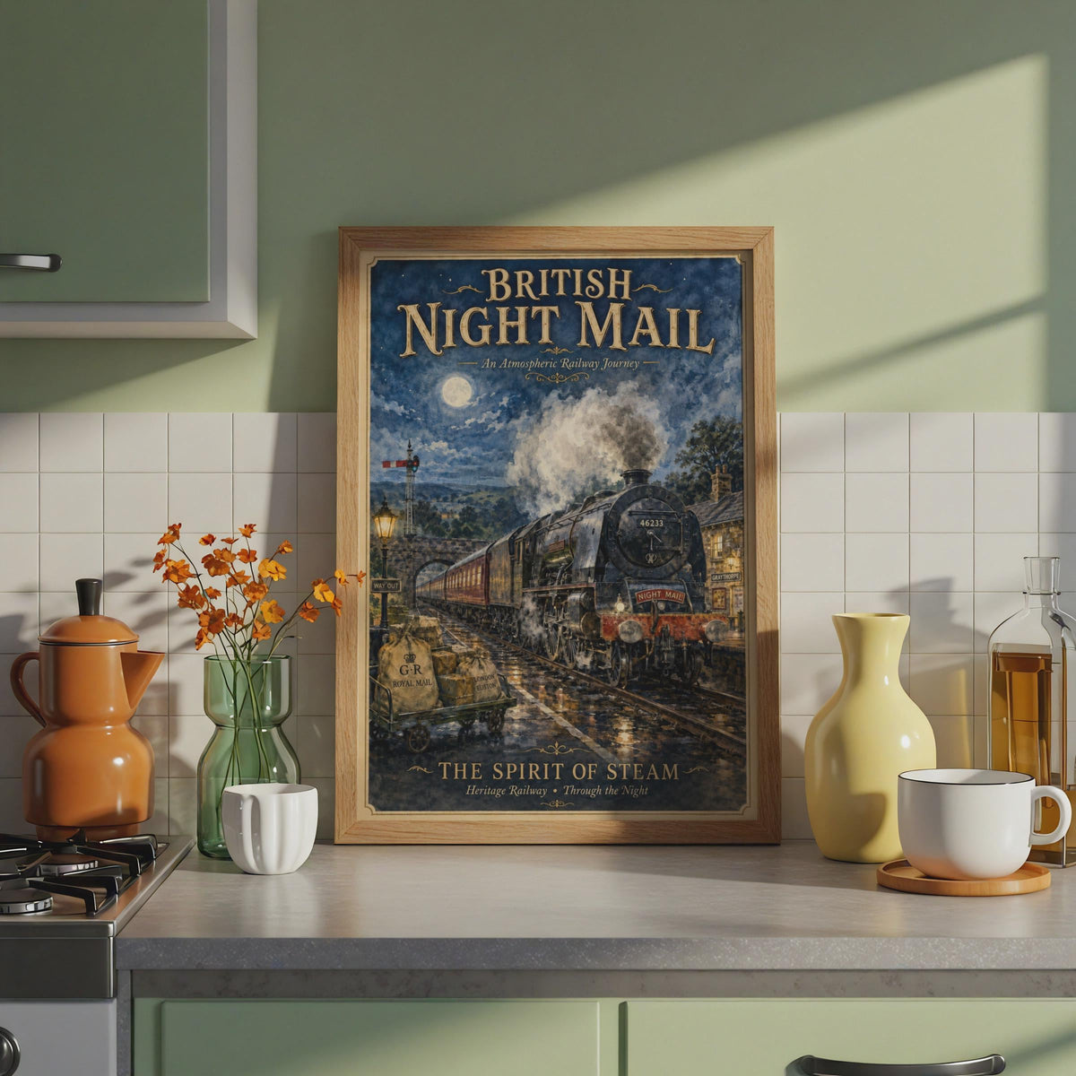 British Night Mail Steam Train Poster, Vintage Railway Wall Art, Heritage Print