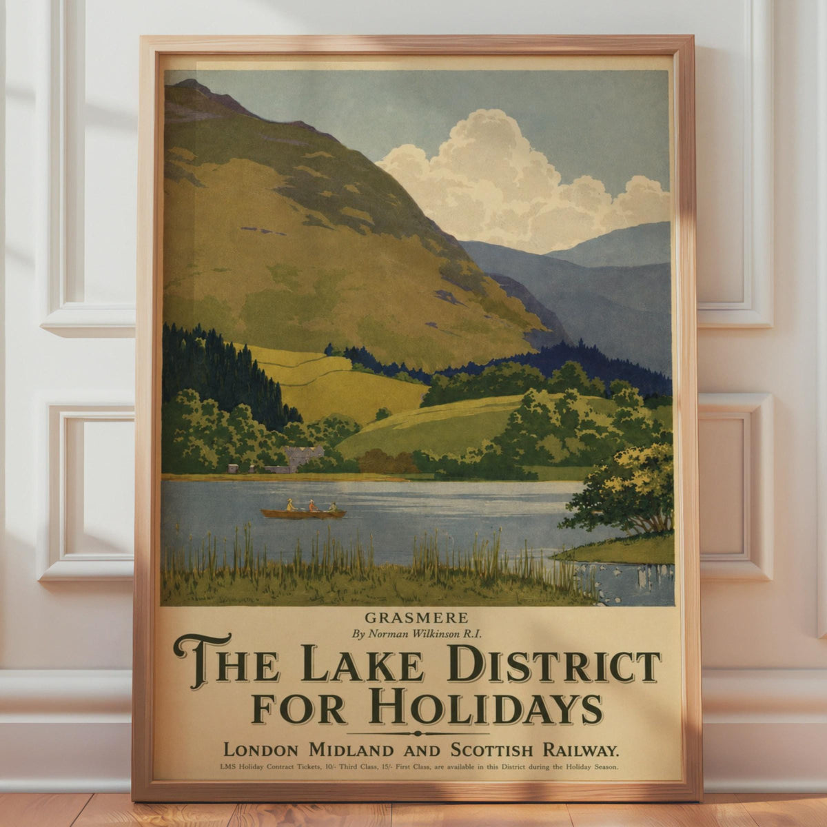 Lake District Vintage Travel Poster, Grasmere LMS Railway Wall Art Print