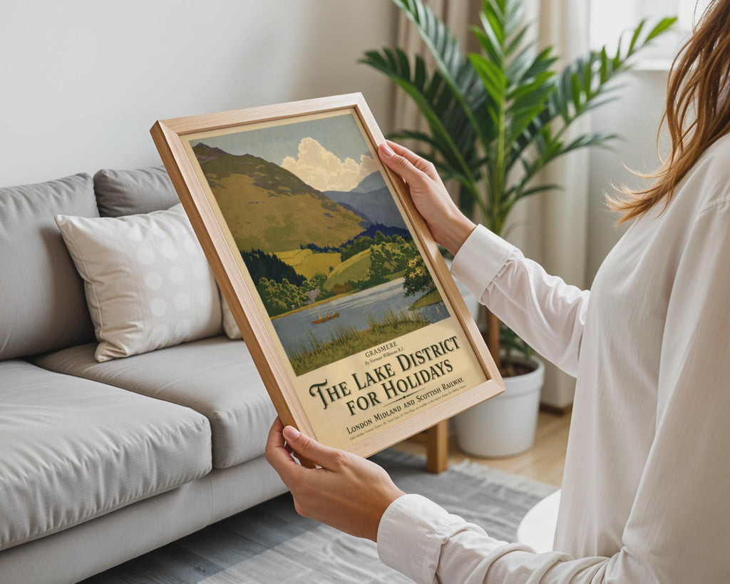 Lake District Vintage Travel Poster, Grasmere LMS Railway Wall Art Print