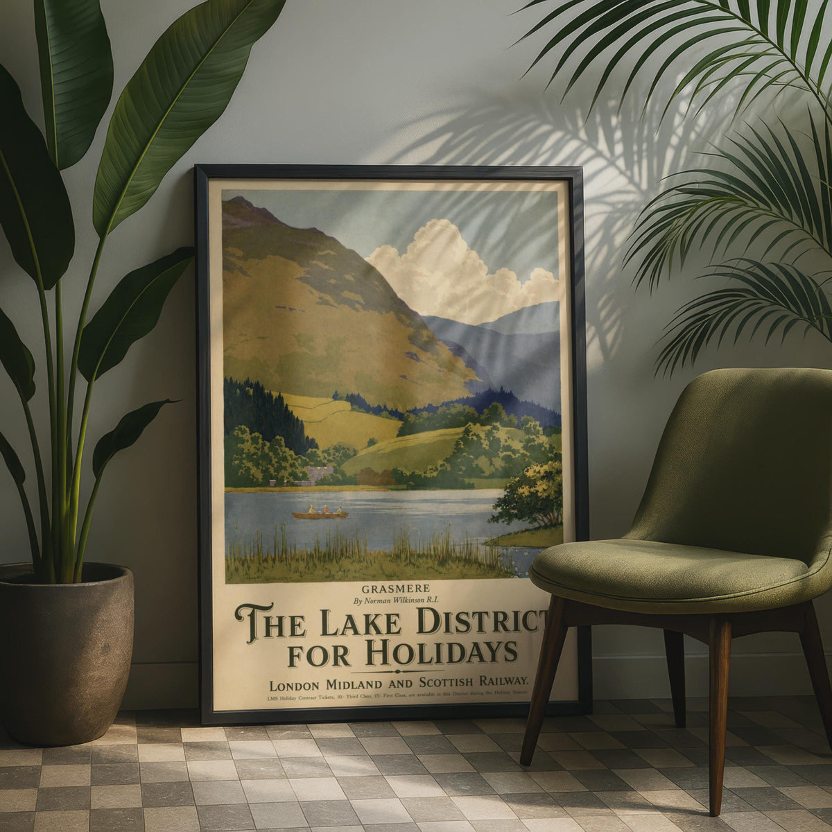 Lake District Vintage Travel Poster, Grasmere LMS Railway Wall Art Print