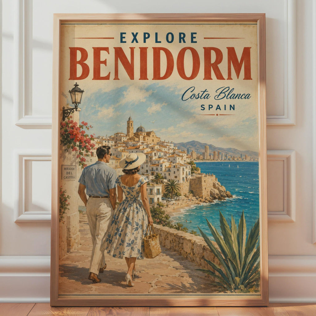 Benidorm Vintage Travel Poster, Costa Blanca Spain Seaside Art Print