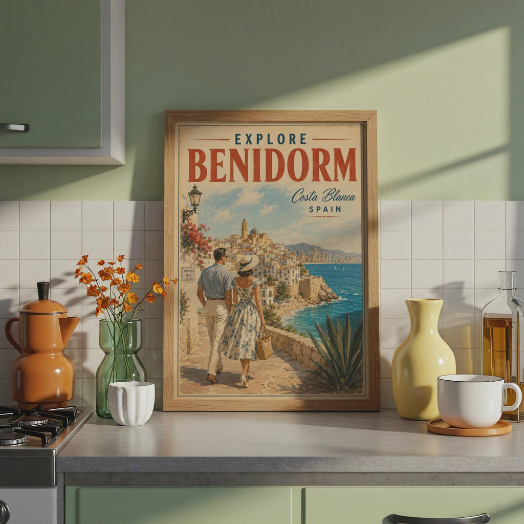 Benidorm Vintage Travel Poster, Costa Blanca Spain Seaside Art Print
