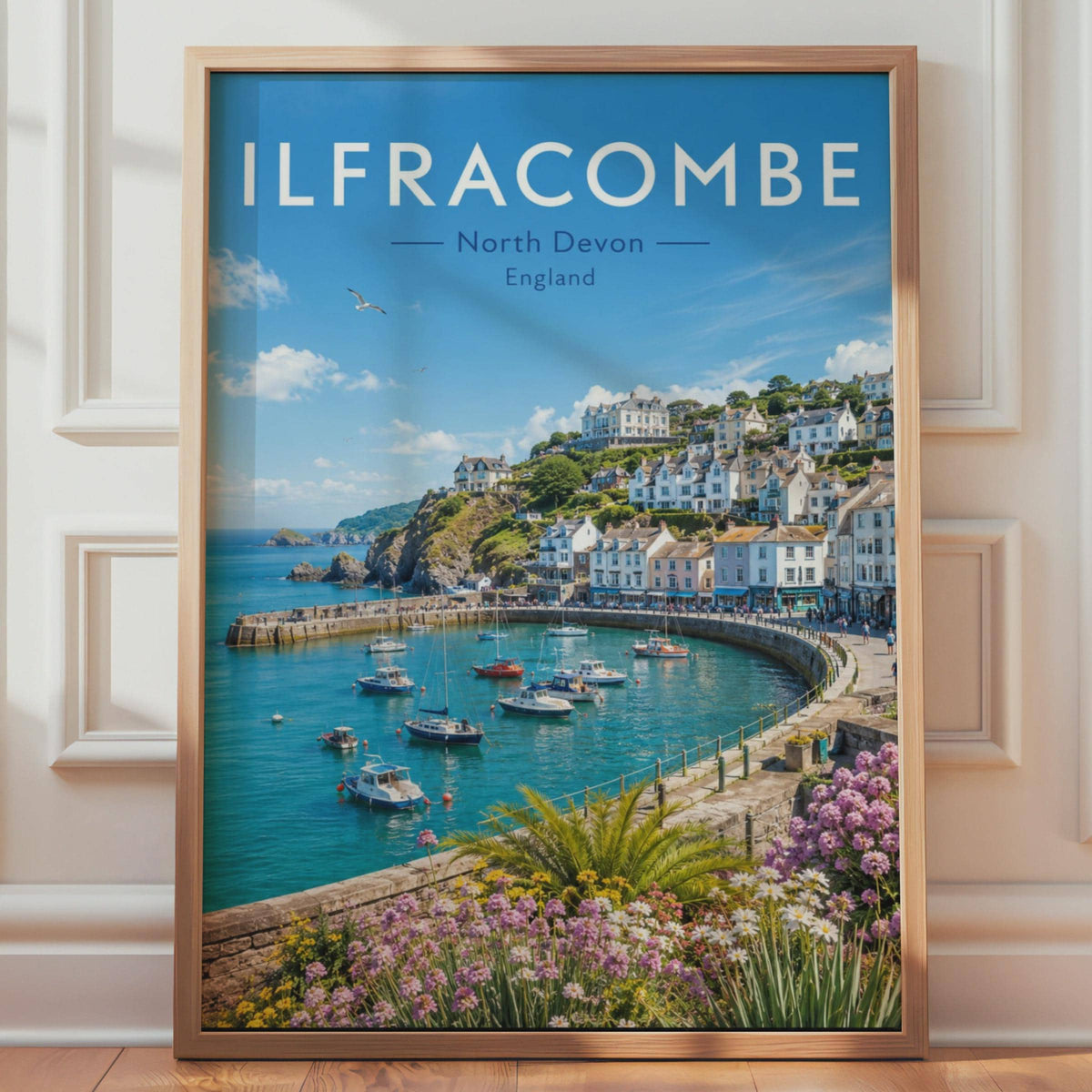 Ilfracombe Harbour Print, North Devon Coastal Wall Art, Retro Travel Poster, Seaside Decor