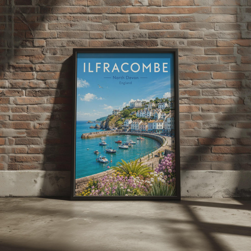 Ilfracombe Harbour Print, North Devon Coastal Wall Art, Retro Travel Poster, Seaside Decor