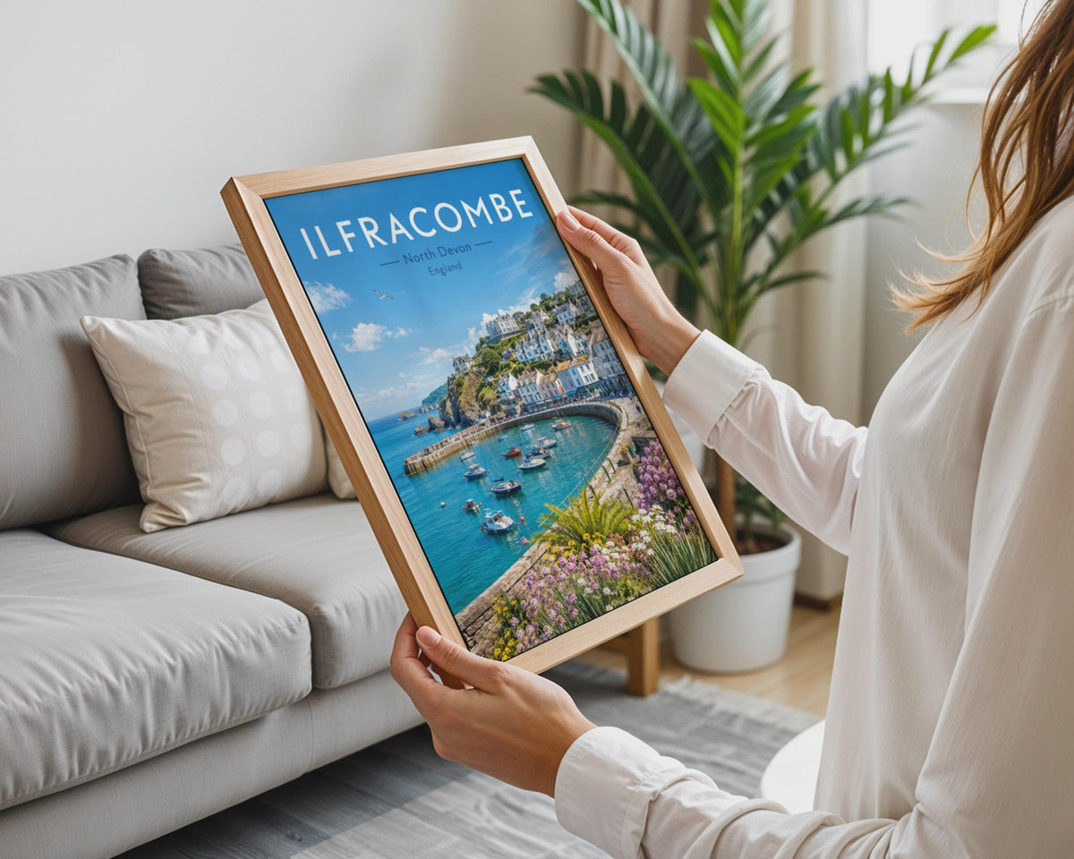 Ilfracombe Harbour Print, North Devon Coastal Wall Art, Retro Travel Poster, Seaside Decor