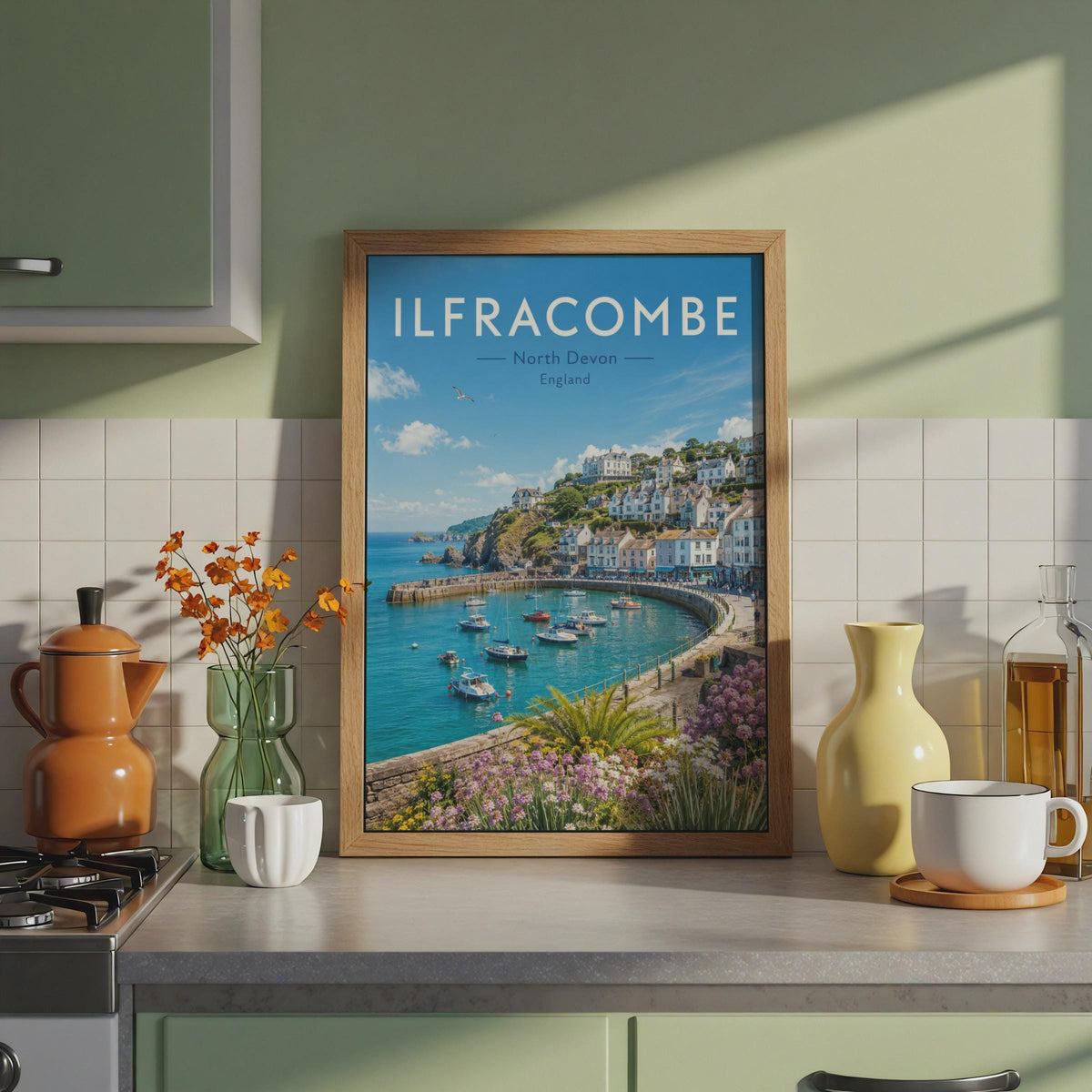 Ilfracombe Harbour Print, North Devon Coastal Wall Art, Retro Travel Poster, Seaside Decor