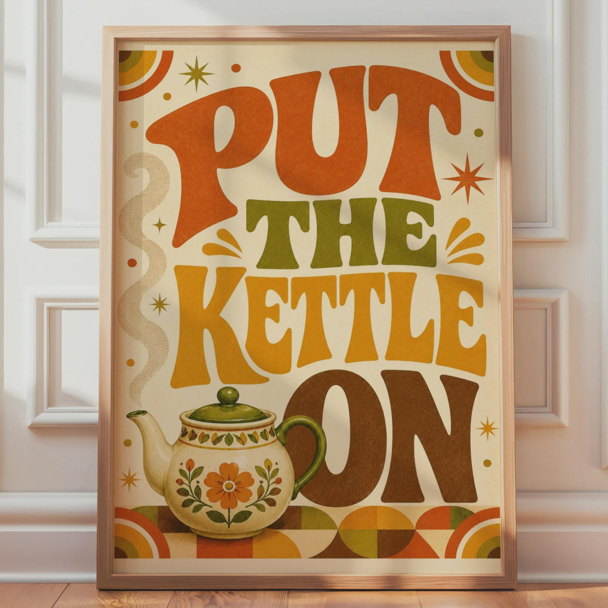 Retro Tea Poster, 70s Kitchen Wall Art, Groovy Typography Print, Boho Home Decor