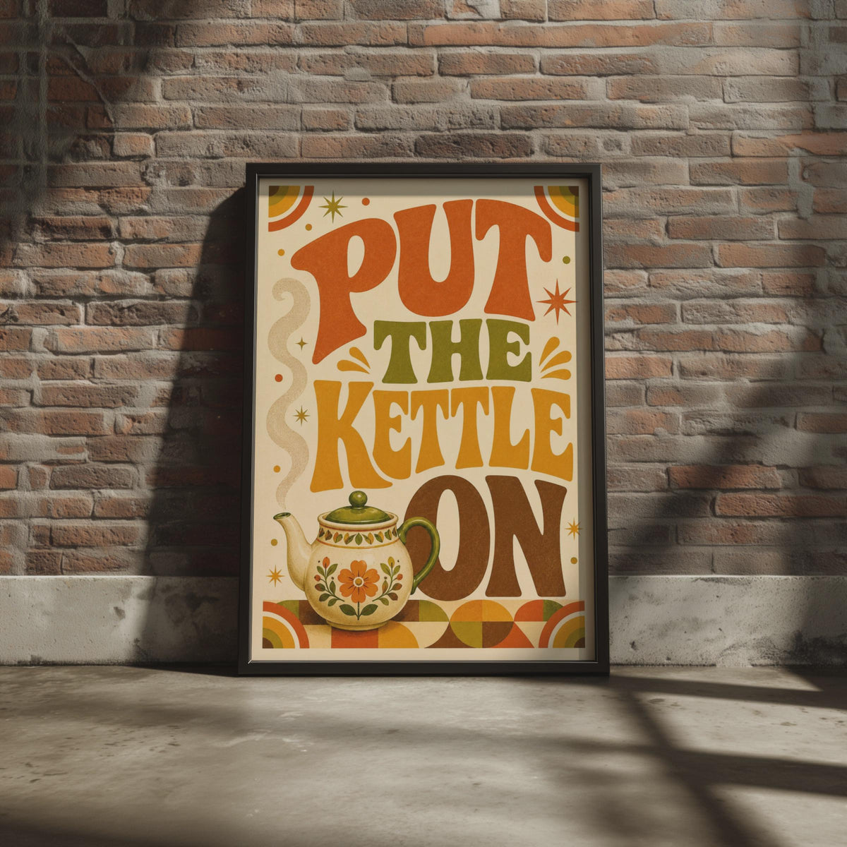 Retro Tea Poster, 70s Kitchen Wall Art, Groovy Typography Print, Boho Home Decor