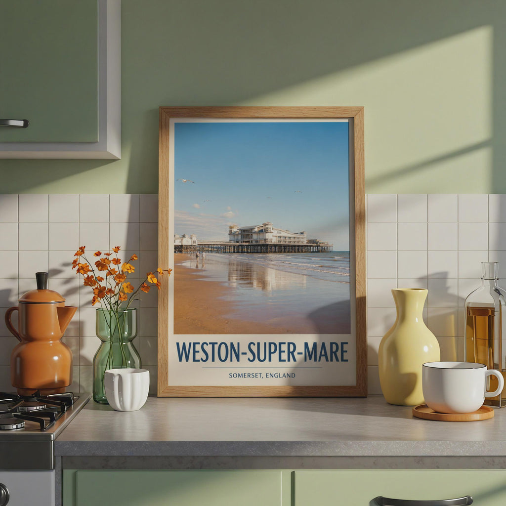 Weston-Super-Mare Grand Pier Poster, Somerset England Beach Wall Art