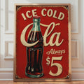 Ice Cold Cola Retro Tin Sign, Vintage Soda Bar Wall Art, Red Diner Print
