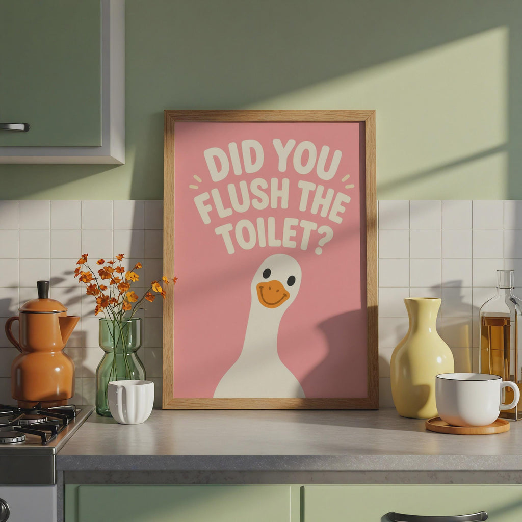 Funny Duck Bathroom Print, Pink Toilet Humour Wall Art