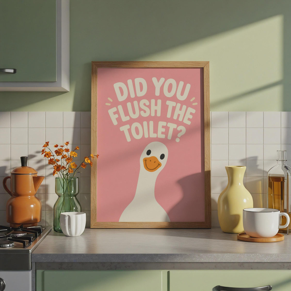 Funny Duck Bathroom Print, Pink Toilet Humour Wall Art