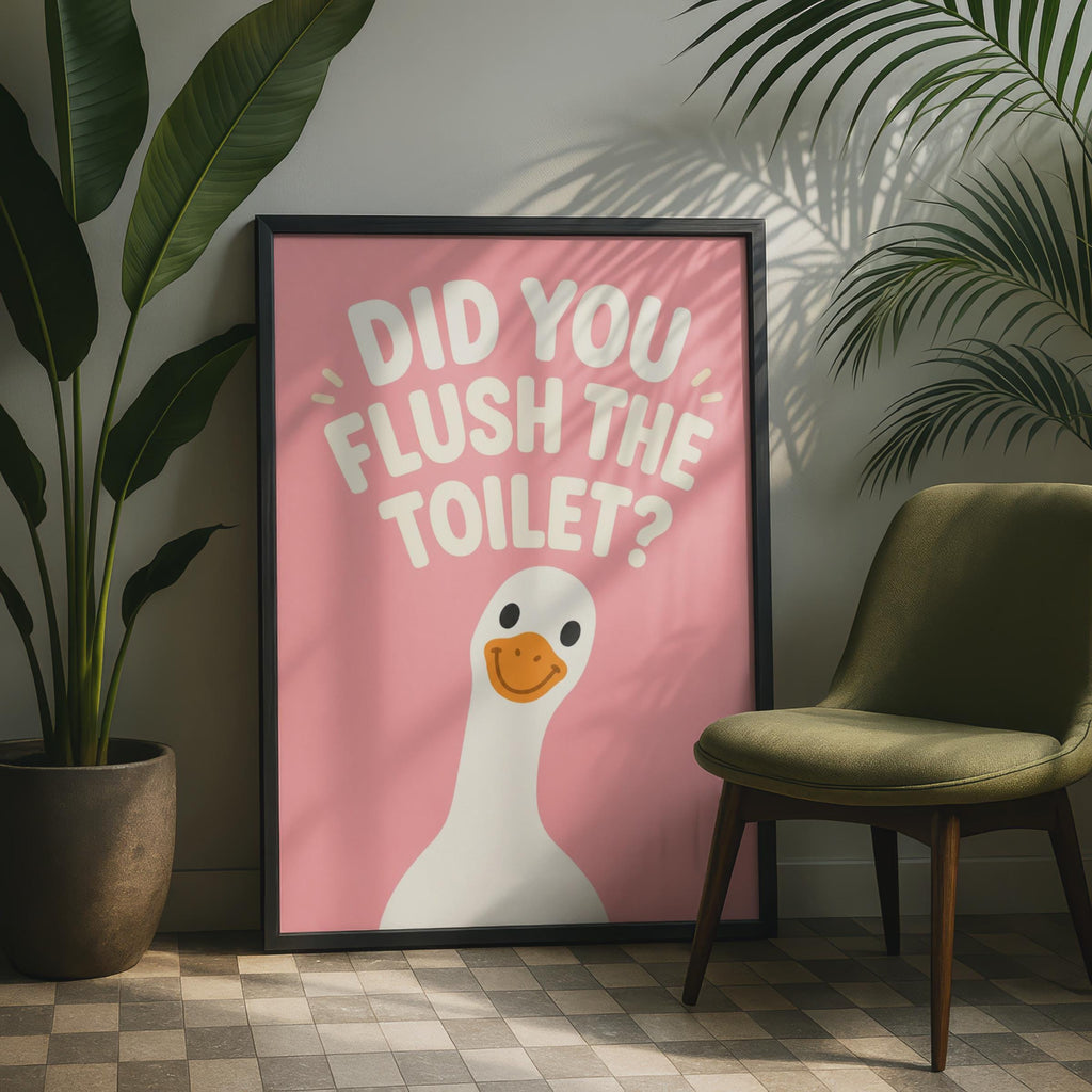 Funny Duck Bathroom Print, Pink Toilet Humour Wall Art
