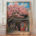 Japanese Cherry Blossom Shop Poster, Anime Style Street Scene Wall Art Print