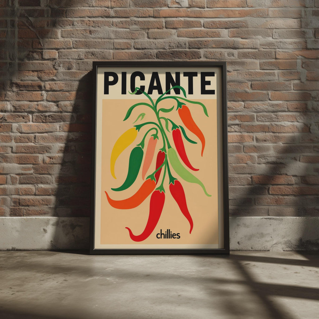 Picante Chillies Print, Retro Food Poster, Colourful Kitchen Wall Art Print