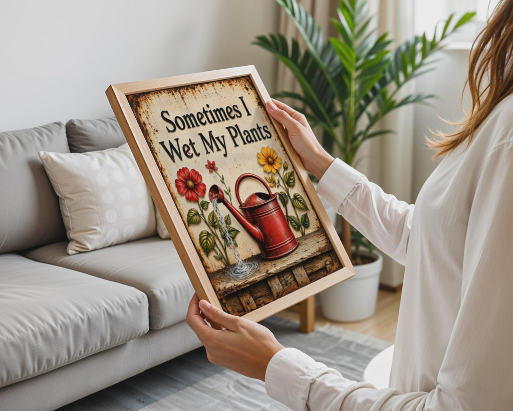 Sometimes I Wet My Plants Poster, Vintage Rustic Floral Garden Art (Print)