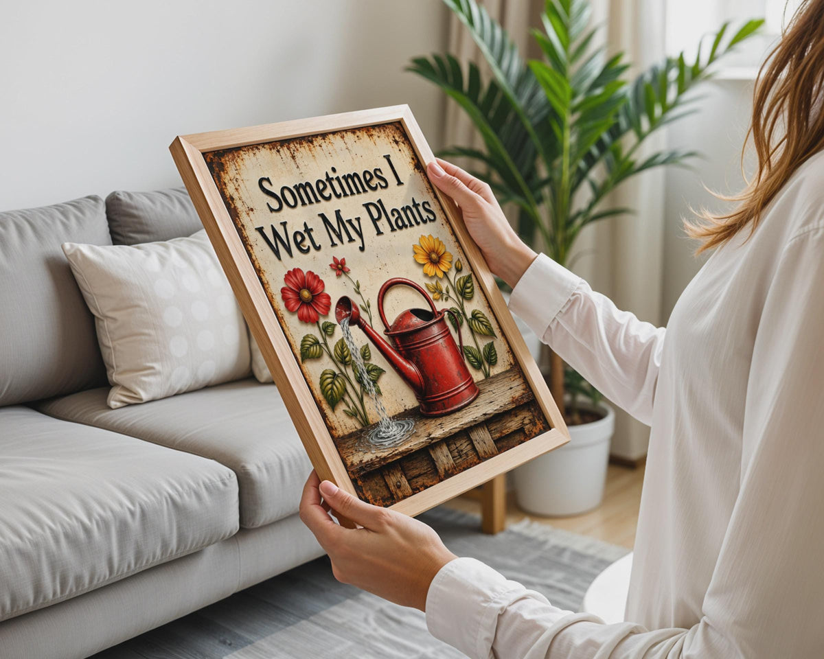 Sometimes I Wet My Plants Poster, Vintage Rustic Floral Garden Art (Print)
