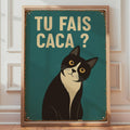 French Tuxedo Cat Poster, Retro Humour Bathroom Wall Art, Vintage Toilet Print