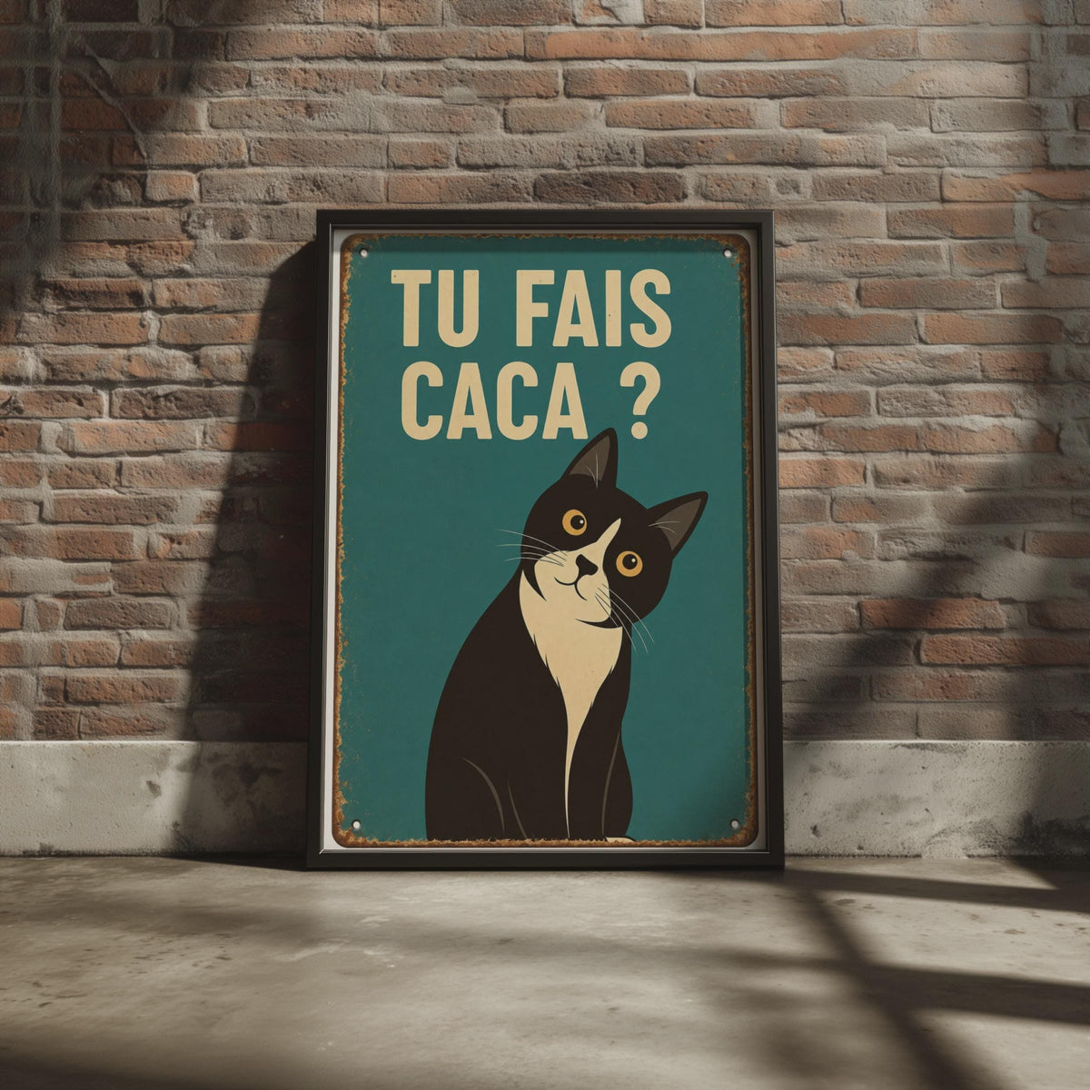 French Tuxedo Cat Poster, Retro Humour Bathroom Wall Art, Vintage Toilet Print