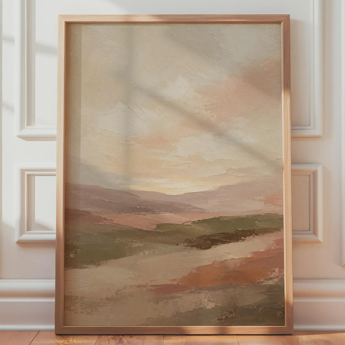 Abstract Landscape Print, Earthy Sunset Valley, Boho Neutral Wall Art