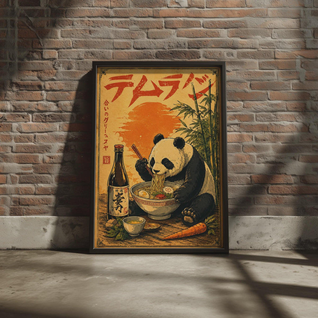 Panda Ramen Poster, Vintage Japanese Wall Art, Retro Asian Food Print
