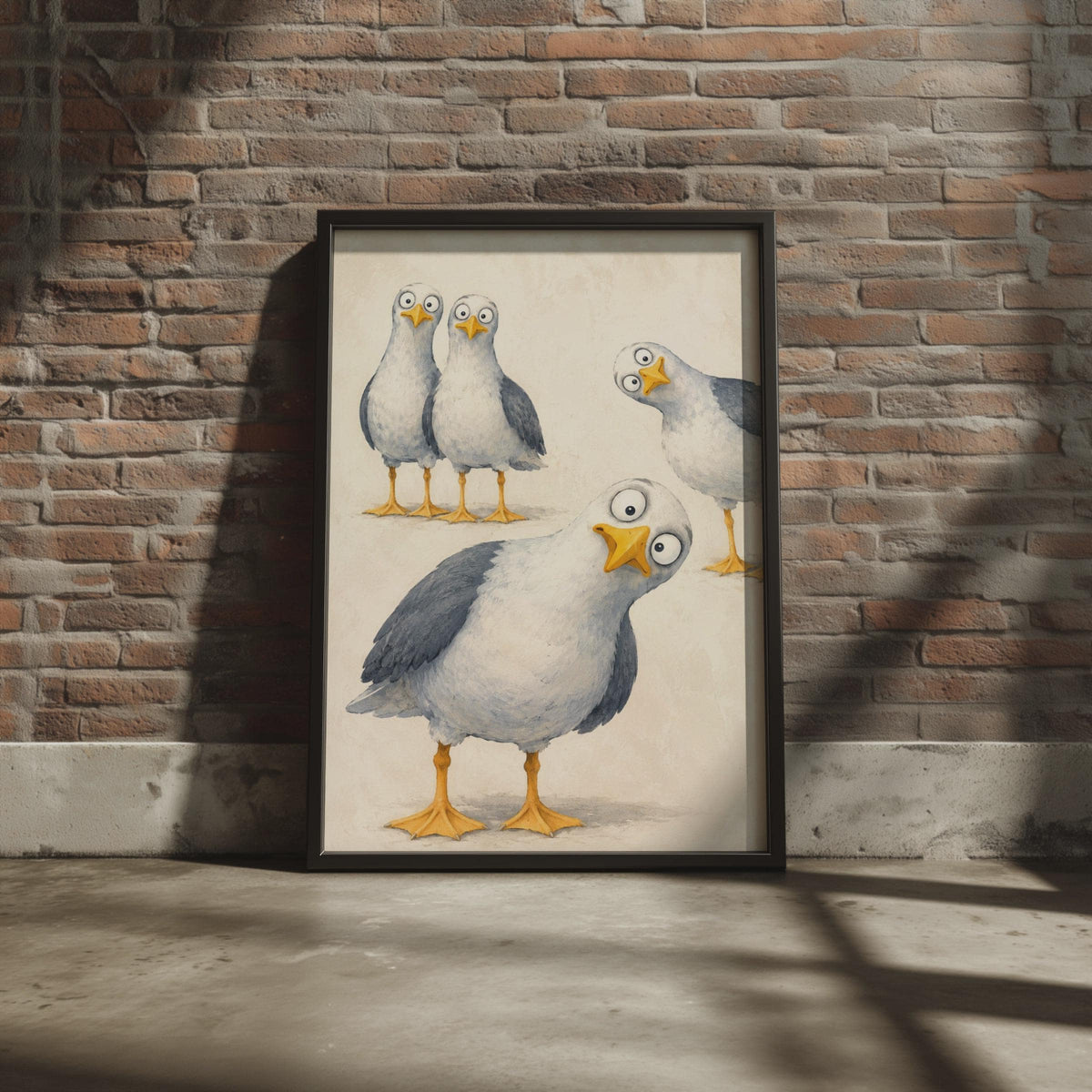 Cheeky Seagull Poster, Googly Eyes Cartoon Bird Art, Humorous Coastal print