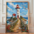 Lighthouse Coastal Wall Art, Seaside Seagull Print, Nautical Home Decor (Ready to Frame)