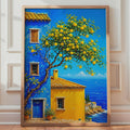 Lemon Tree Coastal House Print, Mediterranean Sea View, Italian Village Wall Art