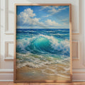 Crashing Ocean Wave Print, Teal Seascape Wall Art, Coastal Beach Decor, Oil Painting Style