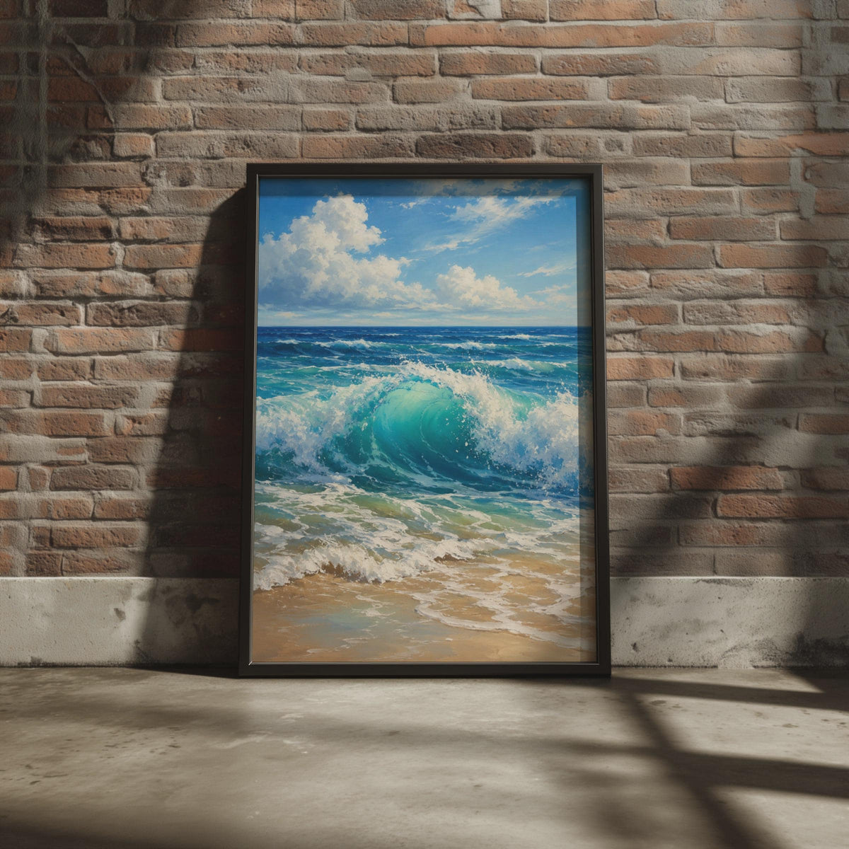 Crashing Ocean Wave Print, Teal Seascape Wall Art, Coastal Beach Decor, Oil Painting Style