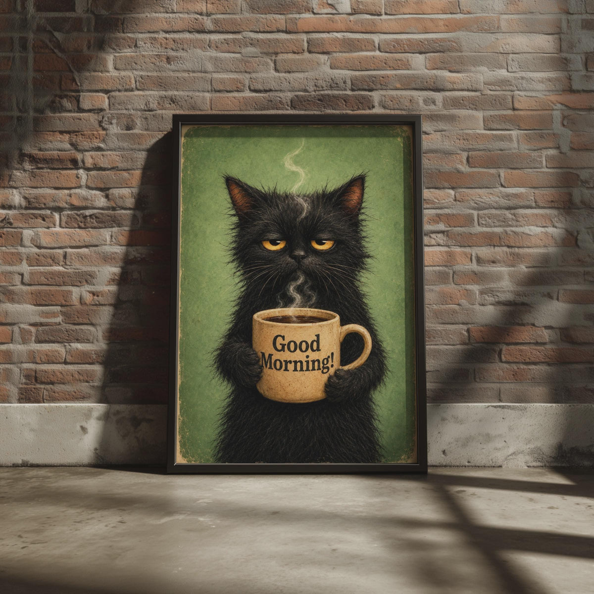 Grumpy Black Cat Coffee Poster, Vintage Style Humour Kitchen Print