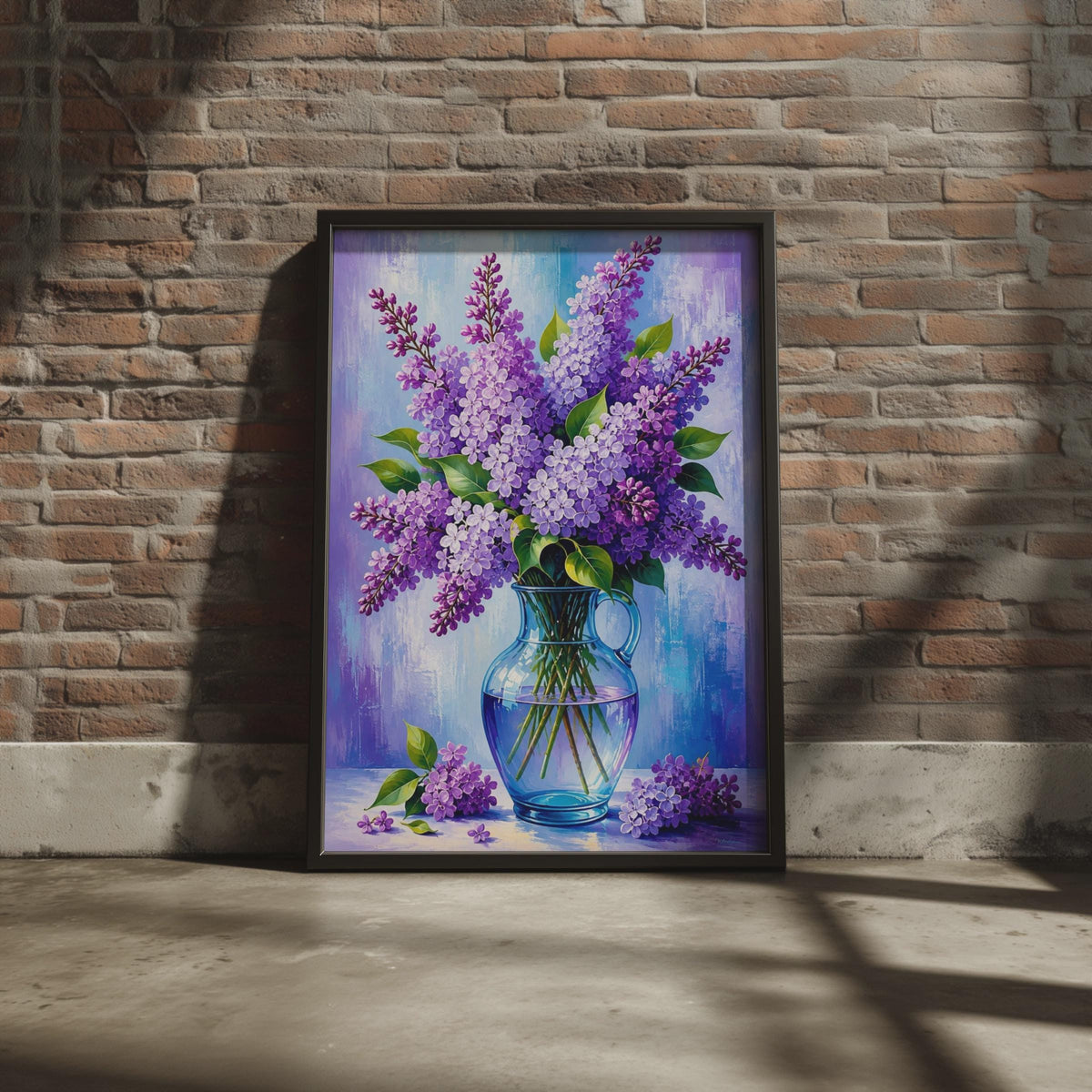 Purple Lilac Flower Vase Poster, Oil Painting Style Floral Still Life (Print)