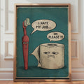 Retro Comic Bathroom Print, Toothbrush Toilet Roll Humor Wall Art