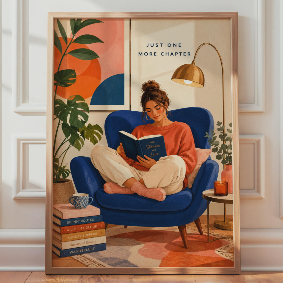 Just One More Chapter Book Lover Poster, Reading Girl Wall Art Print (A4)