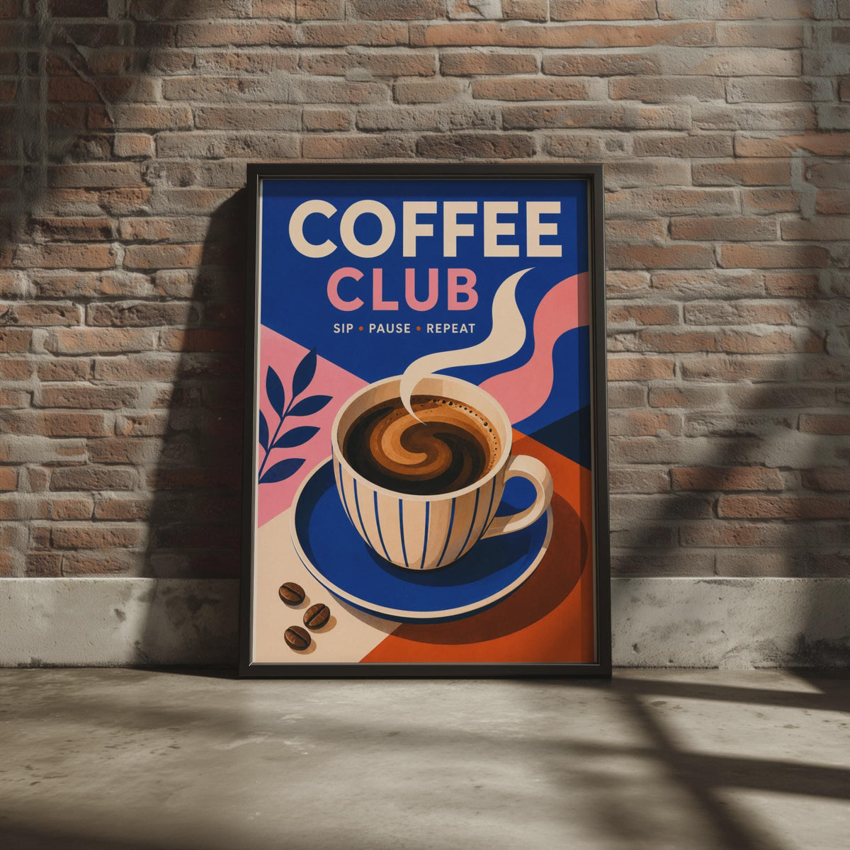 Coffee Club Poster, Retro Kitchen Wall Art, Blue Pink Coffee Lover Gift