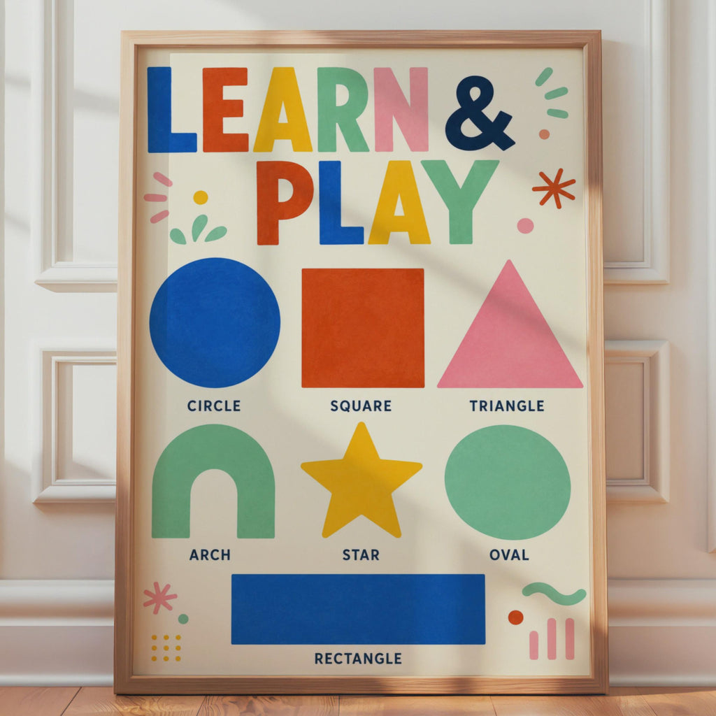 Learn & Play Shapes Poster, Nursery Wall Art, Toddler Learning Chart (Printed)