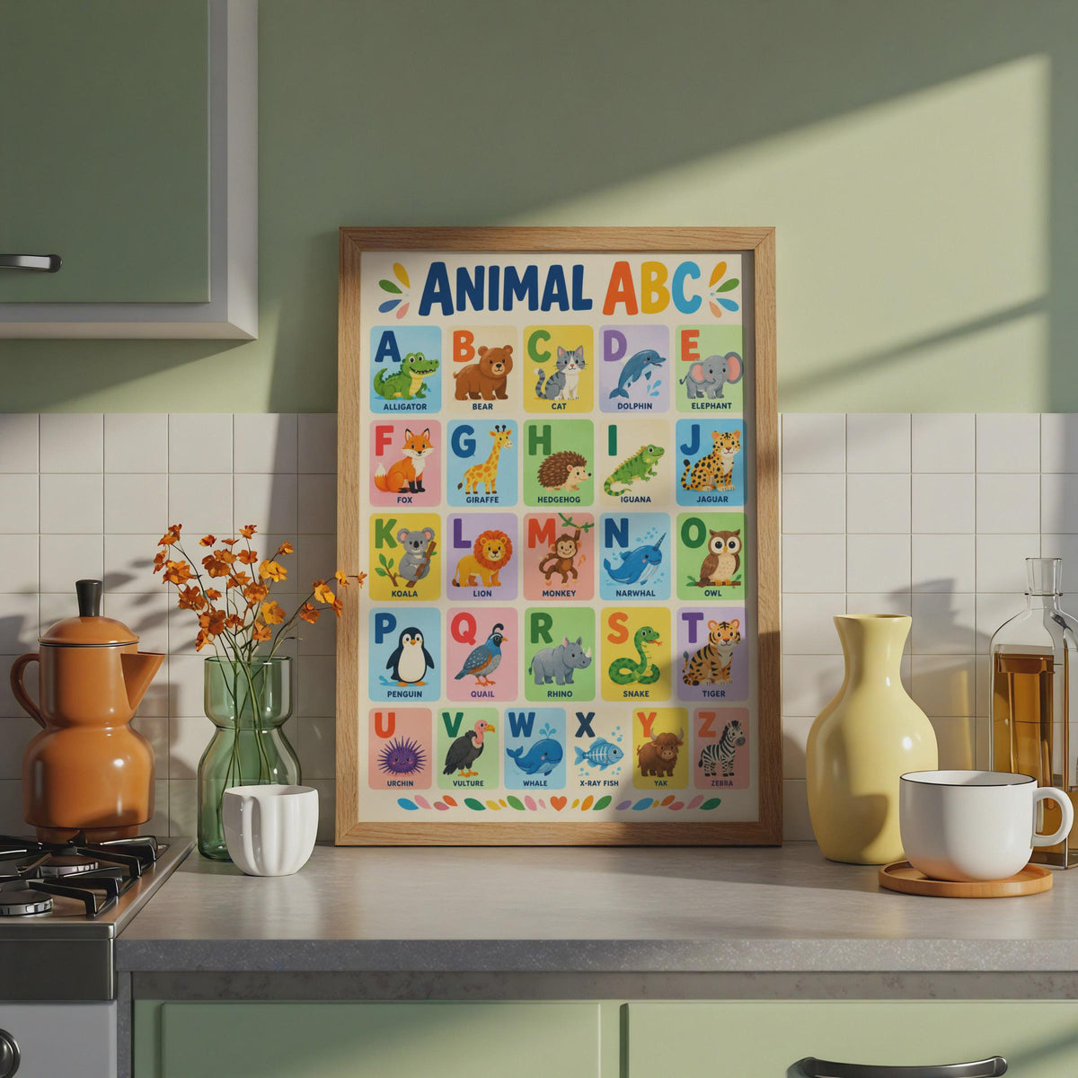 Animal ABC Alphabet Poster, Colorful Nursery Wall Art (A4 Print)
